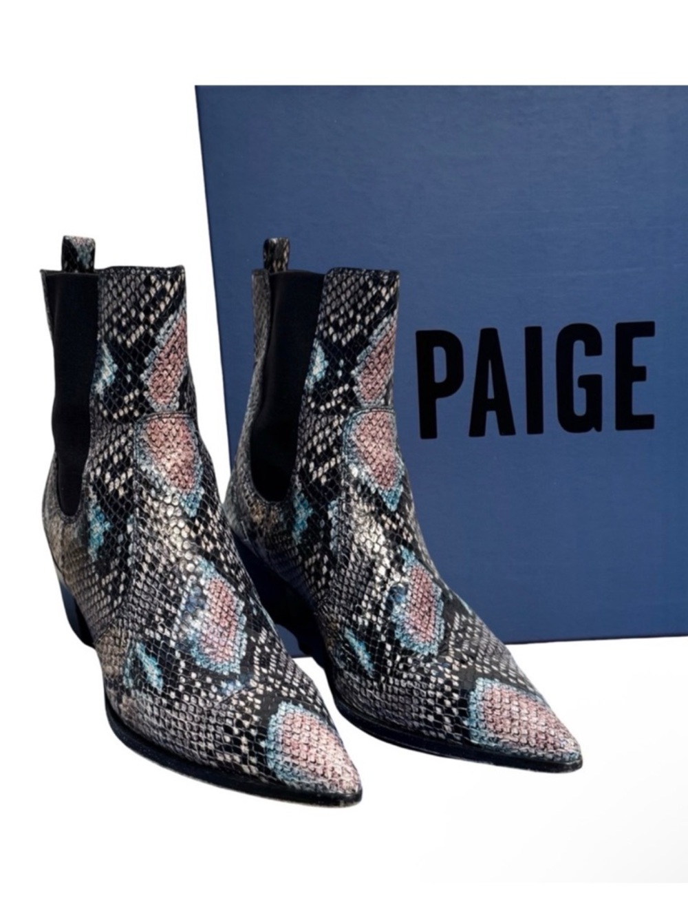 PAIGE Willa Chelsea Style Multicolor Snake Print Leather Bootie Sz 9.5